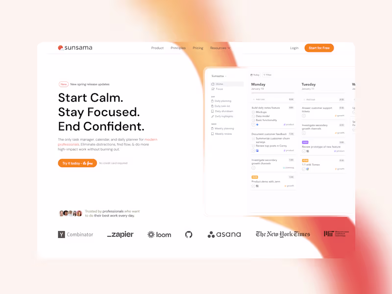 Cover image for Sunsama - Designed & Developed a Calm Productivity App