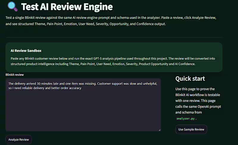 Cover image for Blinkit AI Review Engine – Customer Insight Workflow