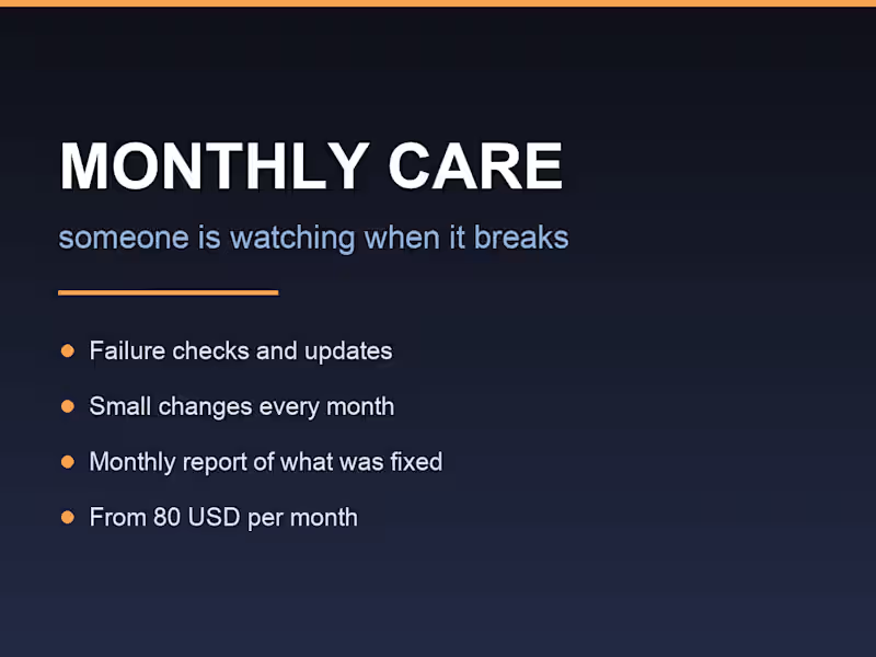 Cover image for Monthly Care Plan for Your Website, App or Automation