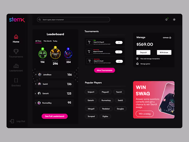 Cover image for StemX - Gaming Dashboard Design