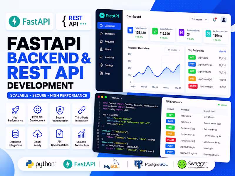 Cover image for You will get FastAPI Backend Development & REST API Integration