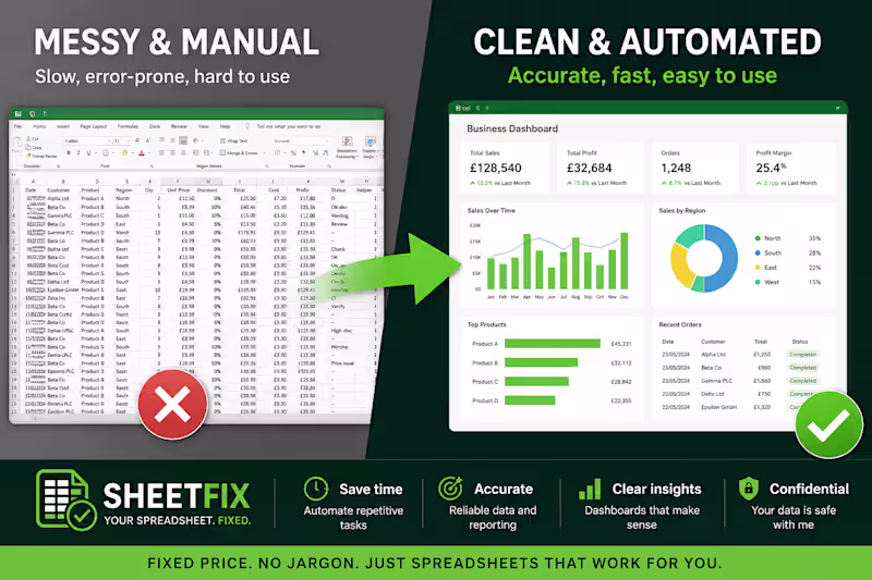 Cover image for I will fix, automate or improve your Excel spreadsheet