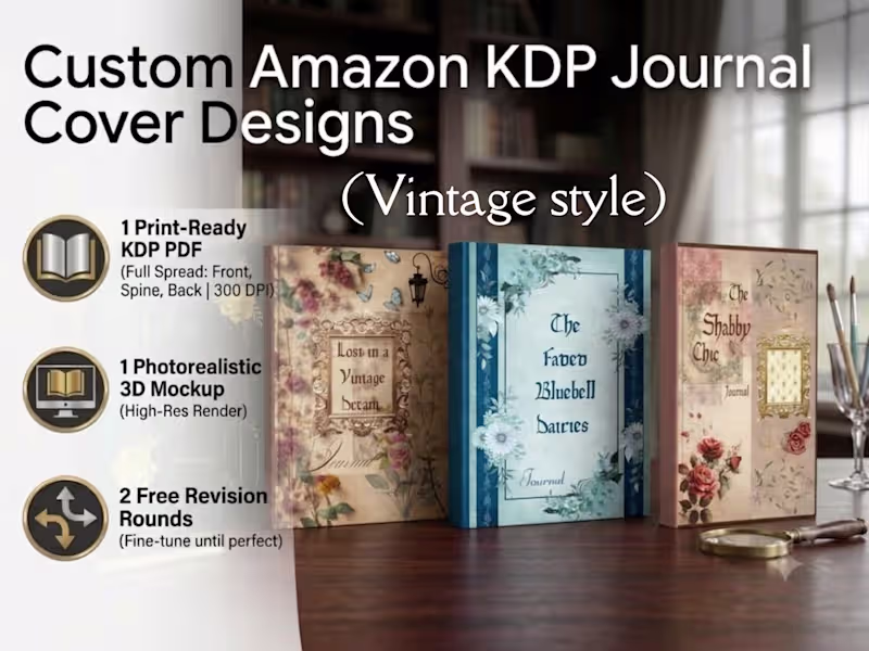 Cover image for Custom Amazon KDP Vintage style Journal Cover Design 