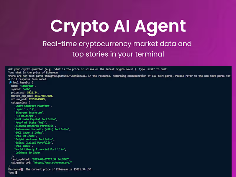 Cover image for Crypto AI Agent: Receive Real-Time Cryptocurrency Market Info