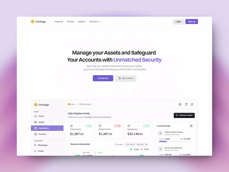 Cover image for Coinsage - Fintech website :: Behance
