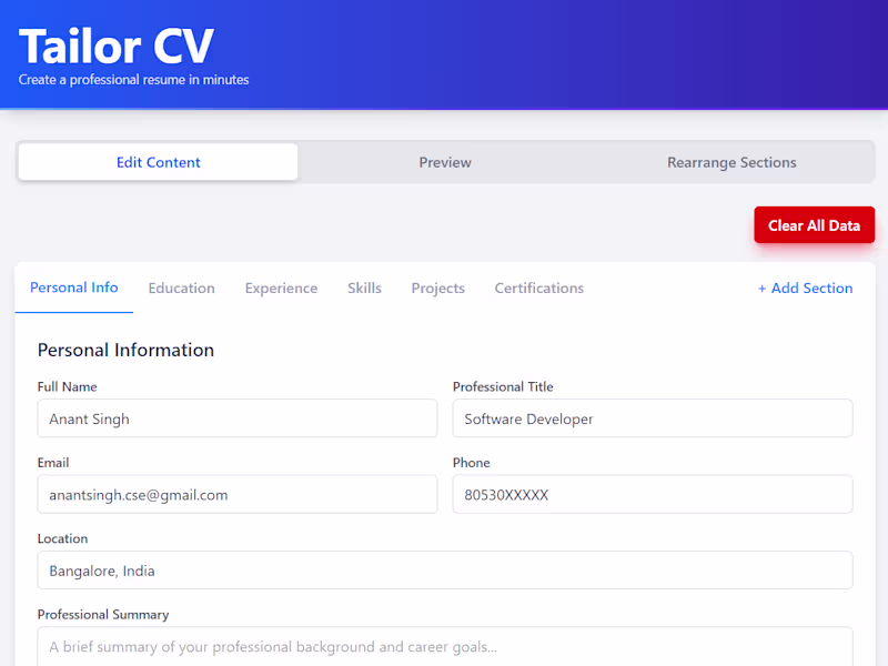 Cover image for Tailor CV Development