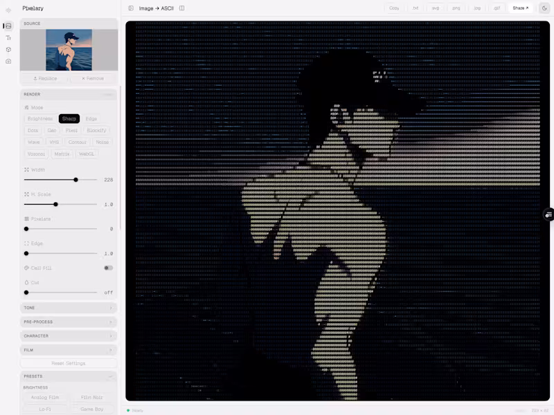 Cover image for Pixelary A Real-Time ASCII Art Studio Built from Scratch