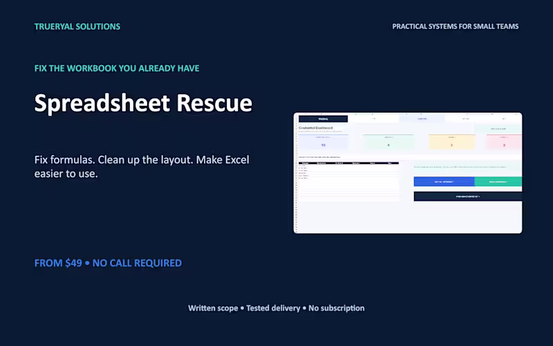 Cover image for Excel Spreadsheet Fix, Cleanup & Workflow Upgrade