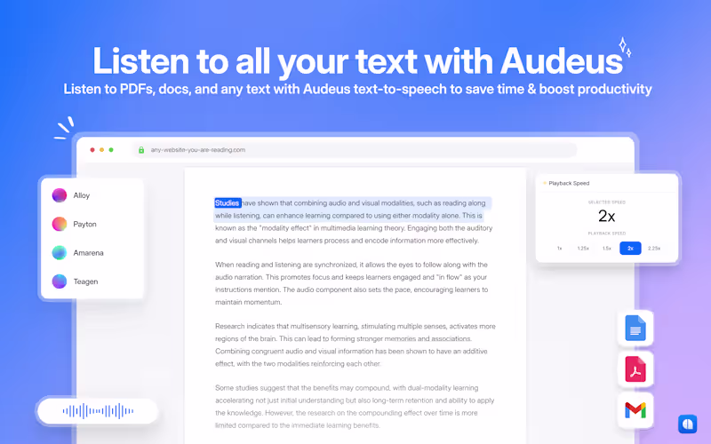 Cover image for Audeus — Text-to-Speech Reader Product Site