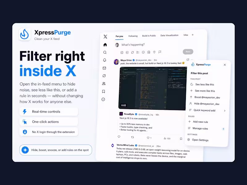 Cover image for XpressPurge: browser extension that cleans up your X feed