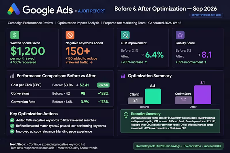 Cover image for FREE Google Ads Audit - Saved $1200/Month Waste - Sep 2026