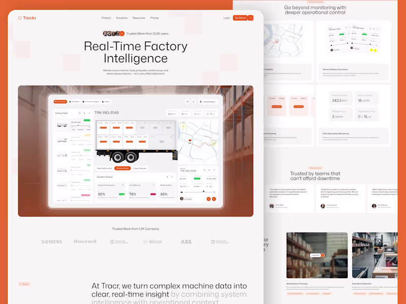 Cover image for Trackr – Fleet Management Landing Page Website UI/UX Design