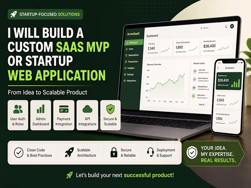 Cover image for Build a custom SAAS mvp or Web application for your startup!