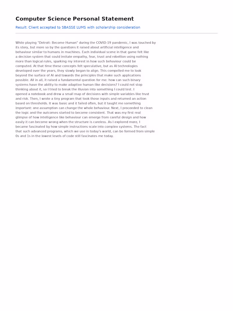Cover image for Personal statement that secured admission