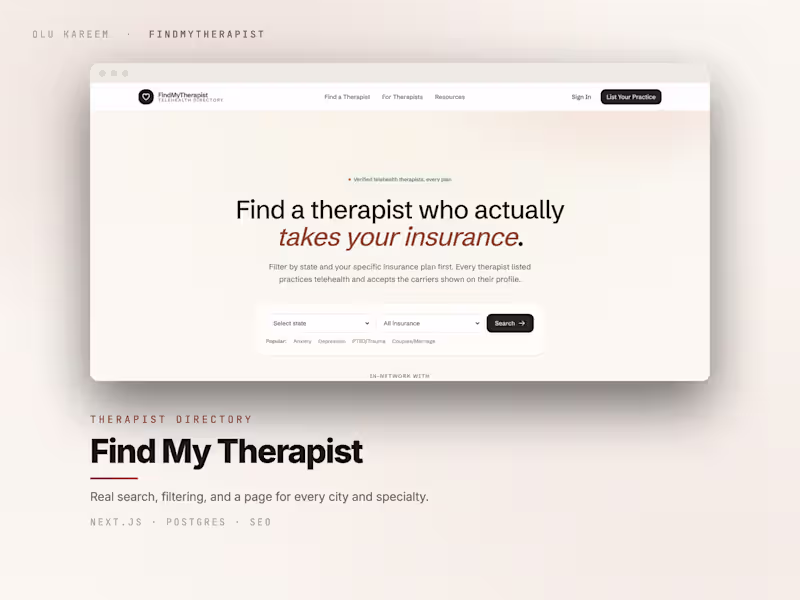 Cover image for Findmytherapist, a therapist directory built for search and SEO