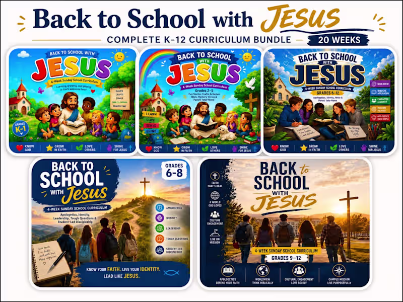 Cover image for I will create a Back to School K-12 Sunday School Curriculum 