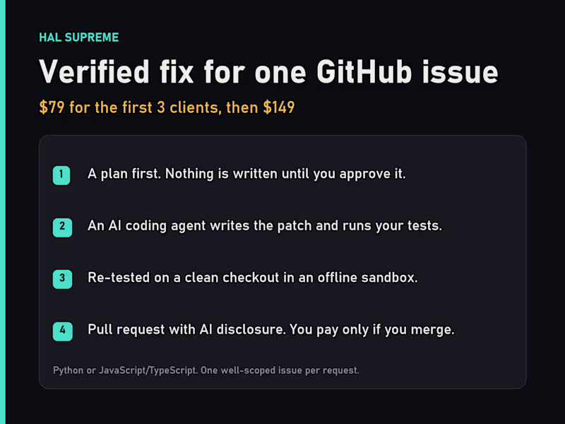 Cover image for Verified fix for one GitHub issue, paid only if merged