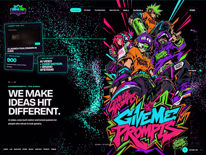 Cover image for GiveMePrompts Site: A Scroll World With Live Particles and Music