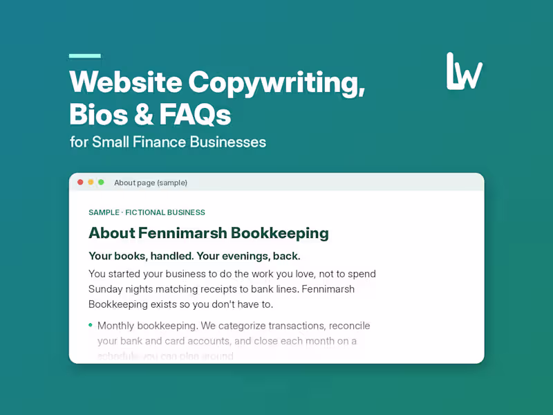 Cover image for Website Copywriting, Bios & FAQs for Small Finance Businesses