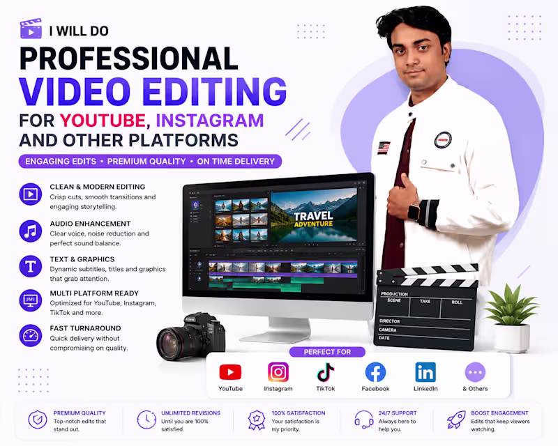 Cover image for I will do professional video editing for youtube, instagram 
