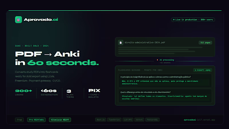 Cover image for I built Aprovado.ai (http://Aprovado.ai) solo,