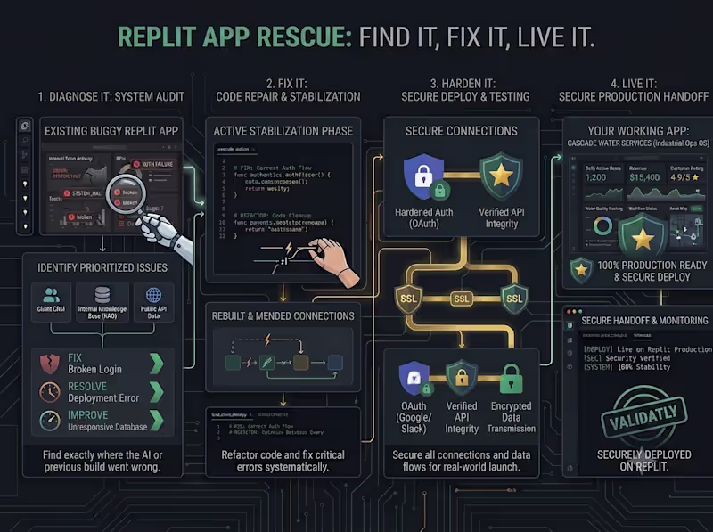 Cover image for Replit App Rescue - Fix Agent Errors, Deployment, Auth & Bugs
