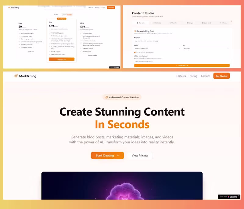 Cover image for Mark&Blog - AI Powered Content Creation Studio. Created with...