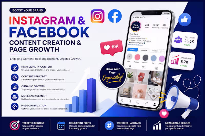 Cover image for Do  Instagram Facebook content and grow your social medai Growth