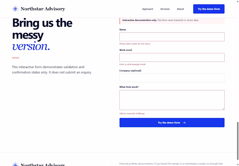 Cover image for Northstar Inquiry Form — Fictional Validation Demo