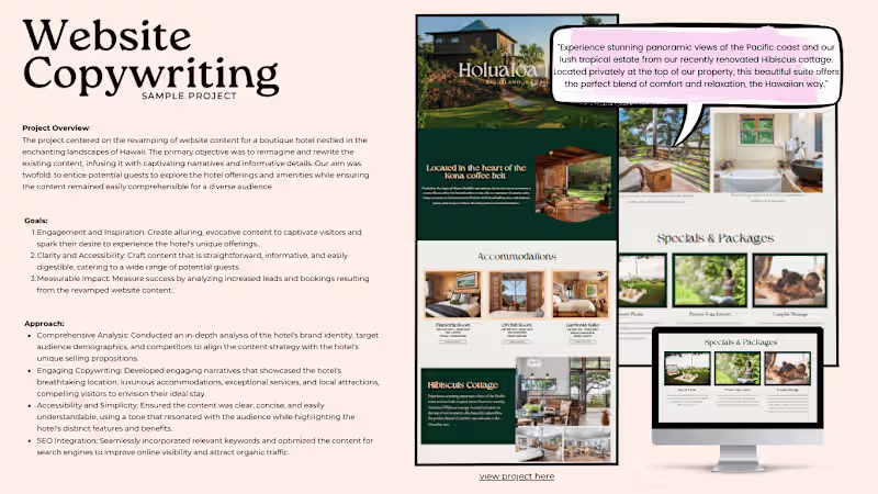 Cover image for Website Content Writing for Boutique Hotel