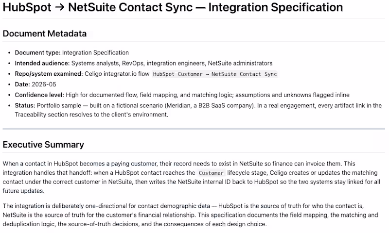 Cover image for Integration Specification — HubSpot →