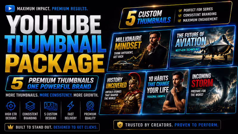 Cover image for 5 Custom YouTube Thumbnails — High-CTR Pack