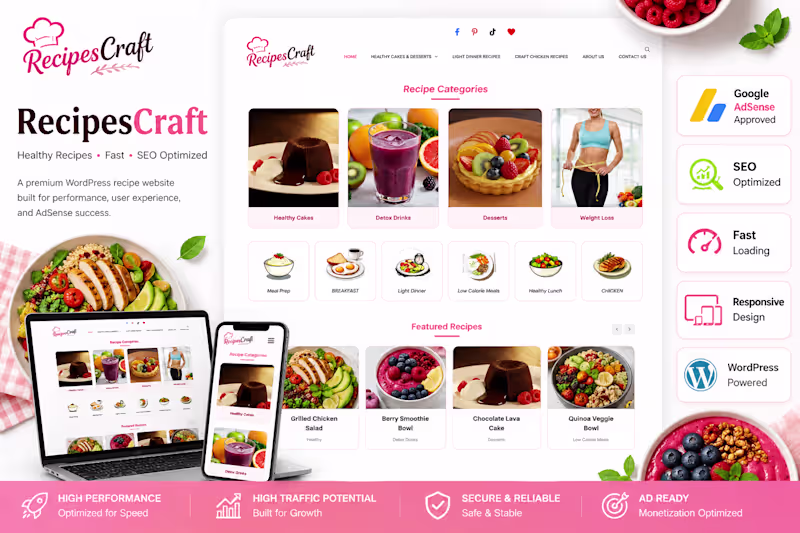Cover image for RecipesCraft – Healthy Recipes & Nutrition WordPress Platform