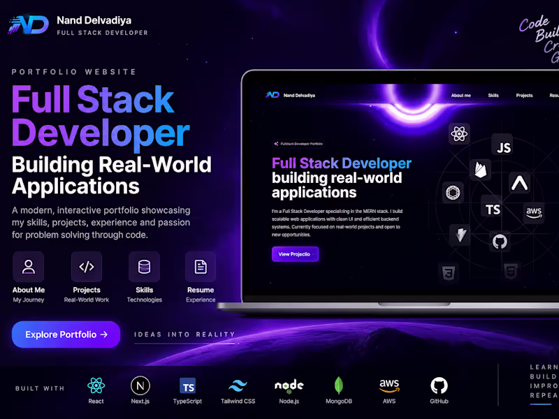 Cover image for Nand Delvadiya — Full-Stack Developer Portfolio