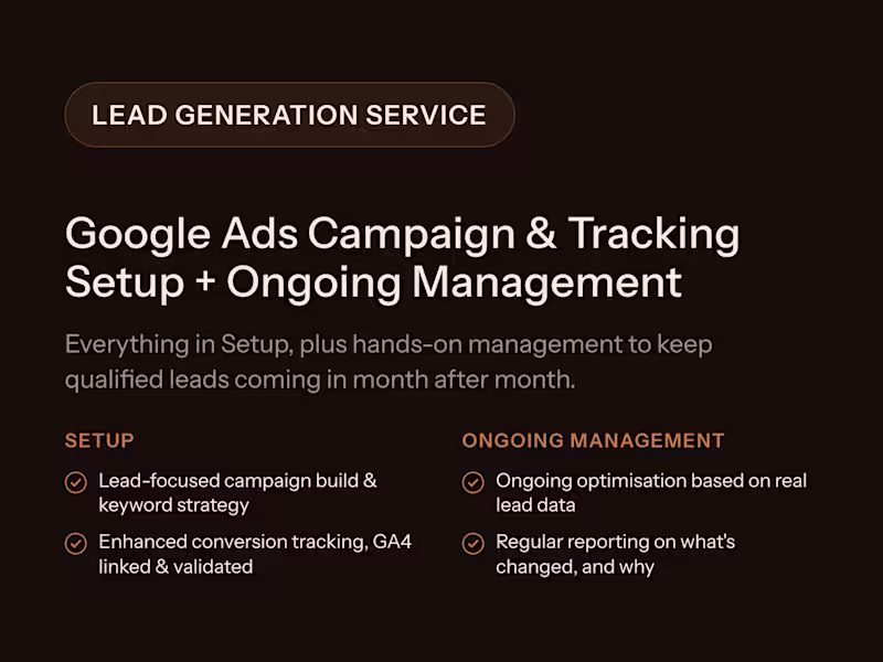 Cover image for Google Ads Campaign & Tracking Setup + Ongoing Management