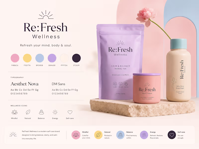 Cover image for Pastel Wellness Brand Identity for Re:Fresh Wellness