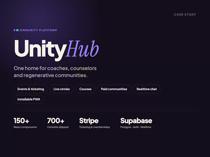 Cover image for UnityHub — community platform: events, courses, paid spaces