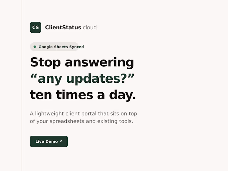Cover image for ClientStatus.cloud - Client portal software for small teams