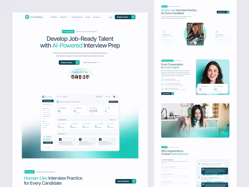 Cover image for InterviewFocus Landing Page and Dashboard Design