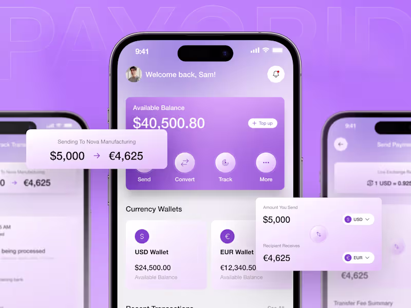 Cover image for PayGrid -  CrossBorder Payment Mobile App UI/UX Design