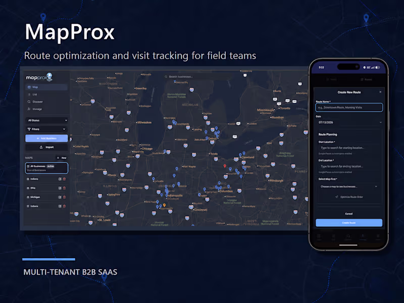 Cover image for MapProx — Route Optimization & Visit Tracking SaaS