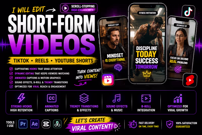 Cover image for Short-Form Video Editing for TikTok, Reels & YouTube Shorts