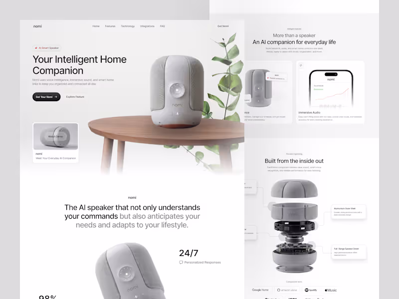 Cover image for Nomi AI Smart Speaker Landing Page Design