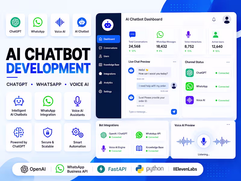 Cover image for You will get AI Chatbot Development | ChatGPT, WhatsApp & Voice 