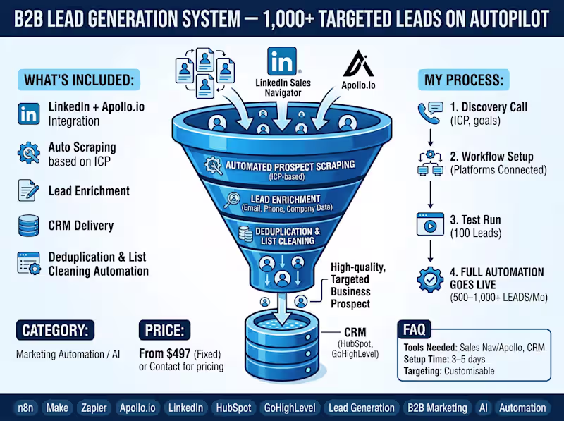 Cover image for B2B Lead Generation System — 1,000+ Targeted Leads on Autopilot