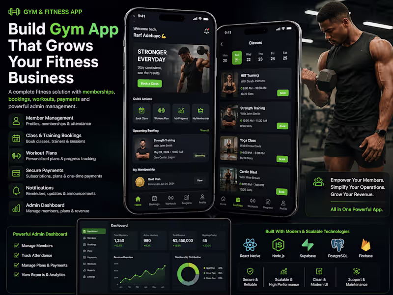 Cover image for Build gym app with memberships, bookings, payments and workouts