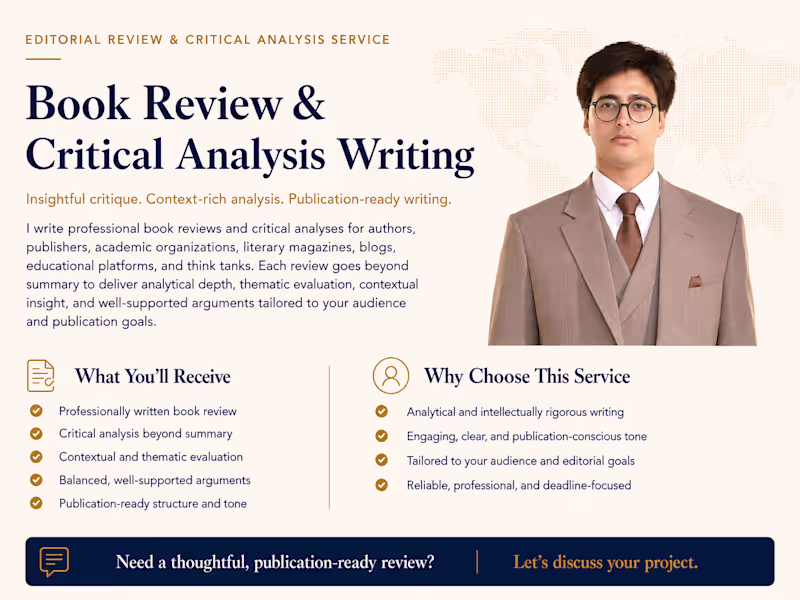 Cover image for Professional Book Review & Critical Analysis | Publication-Ready