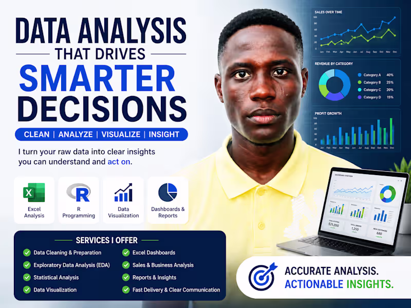 Cover image for Excel & R Data Analysis, Cleaning & Visualization