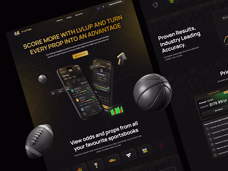 Cover image for Website for  LVLup AI-Powered Betting Analytics App