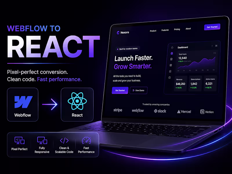 Cover image for I will convert Webflow to React with pixel-perfect accuracy